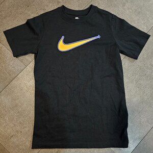 The Nike Tee Black shirt with Purple/Yellow Nike Swoosh Boys Large EUC